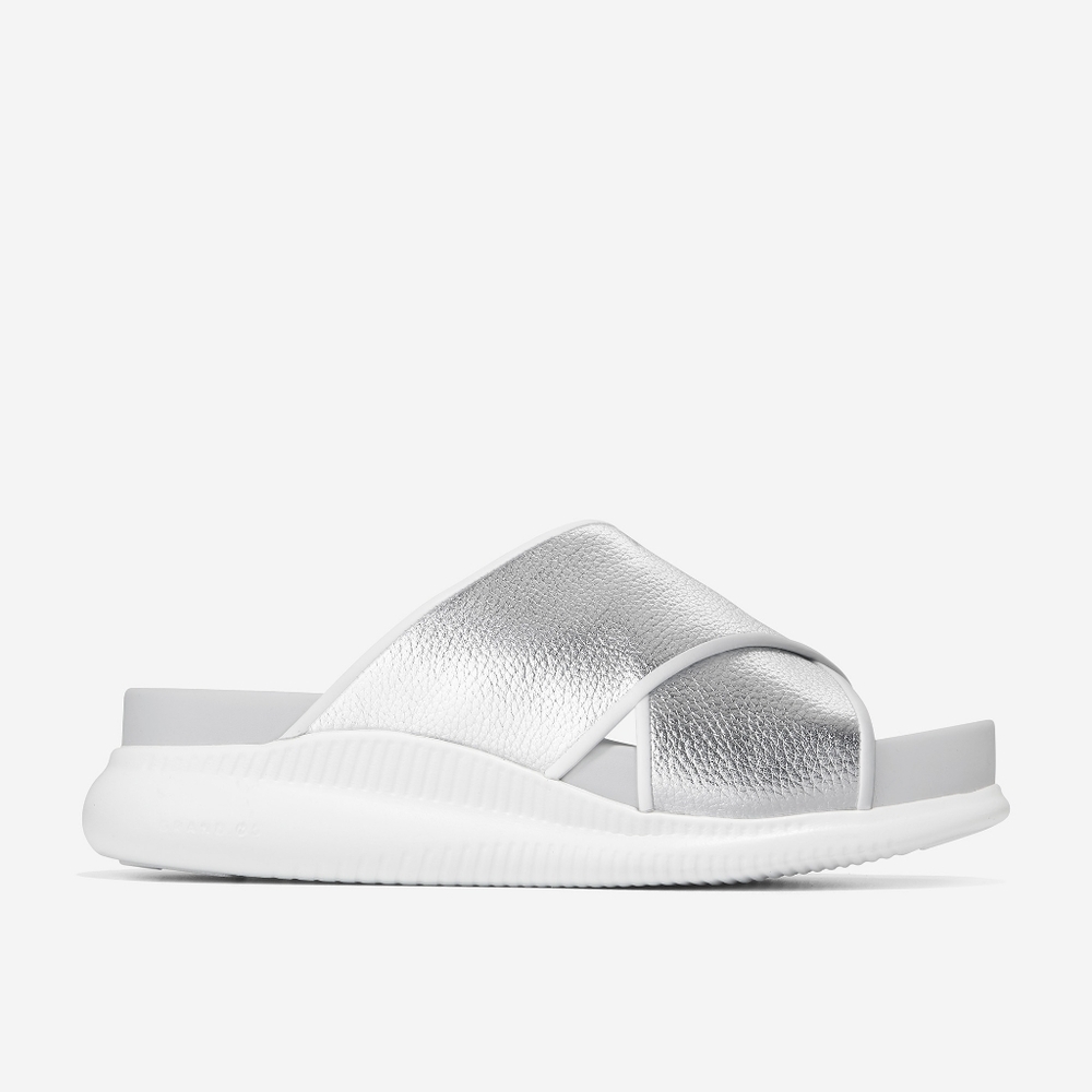 Cole Haan 2.zerøgrand Criss Cross Slide Sandals Sz 8 Silver Leather White - Picture 3 of 7